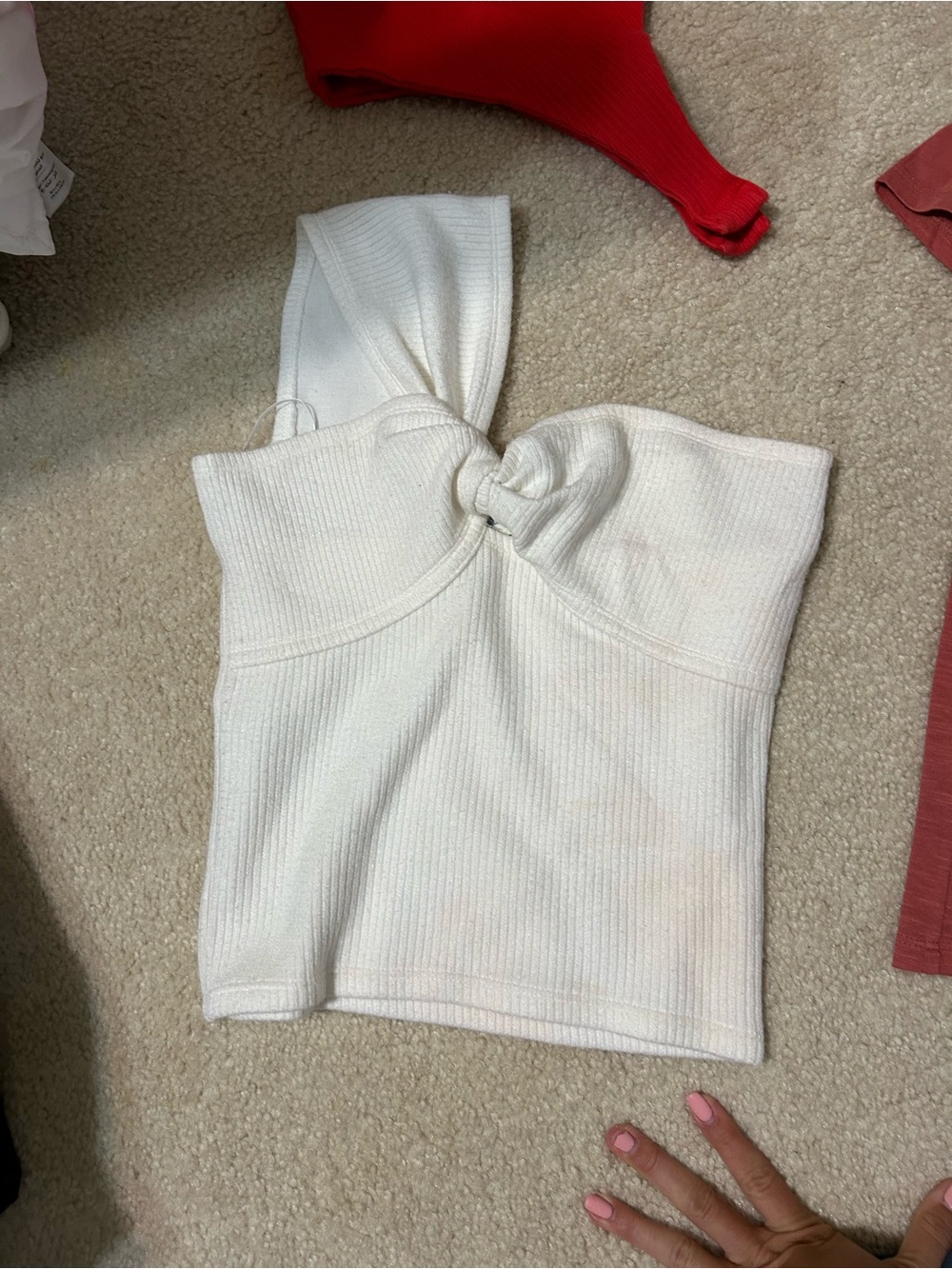 White One-Shoulder Twist Ribbed Sweater Top